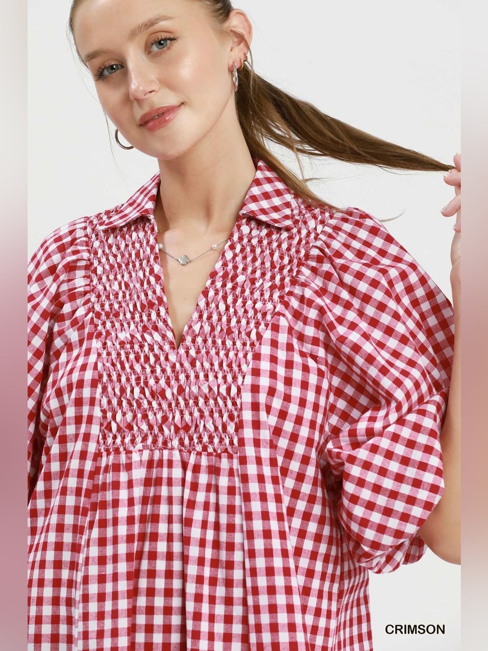 Umgee Puff Sleeve Plaid Midi Dress - Picture 5 of 6